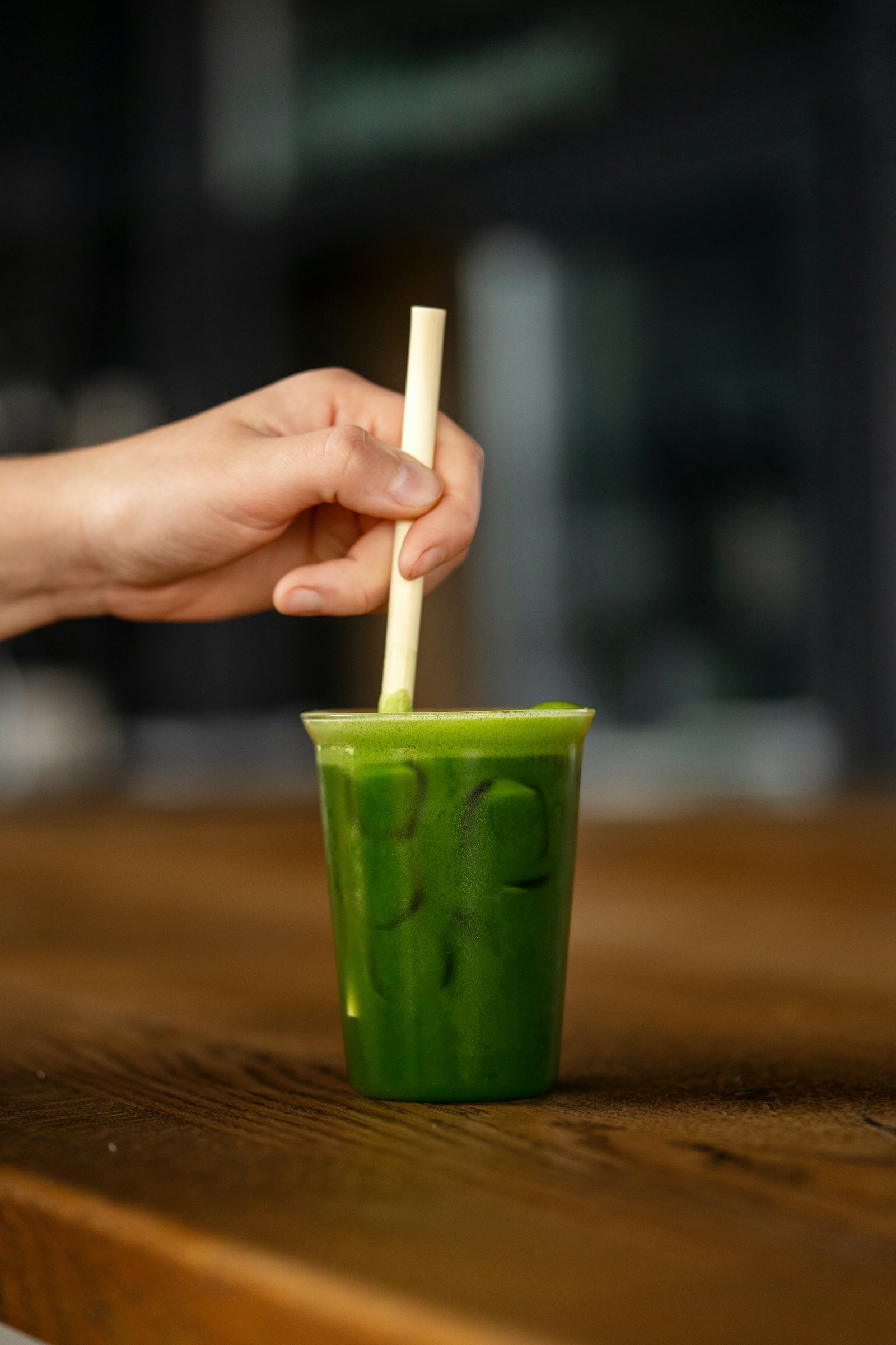 Iced matcha served at the bar